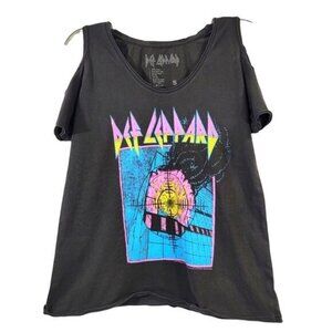 Def Leppard Top Pyromania T-shirt Womens Bare Shoulder 100% Cotton S‎ Black Band
